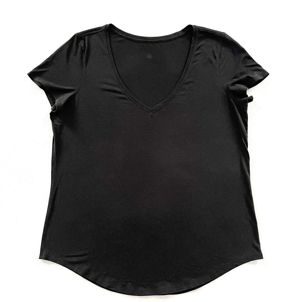 Lululemon Women Solid Black Pima Cotton Short Sleeve Love Tee V Neck Shirt 10